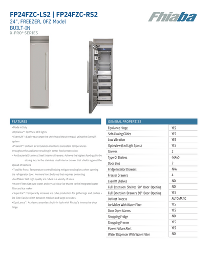 Fhiaba X-Pro Series 24" Built-In Professional Column Freezer with Ice Maker (FP24FZC)