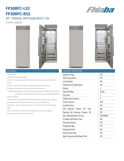 Fhiaba X-Pro Series 30" Built-In Professional Column Refrigerator with Water Dispenser (FP30RFC)