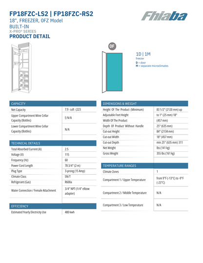 Fhiaba X-Pro Series 18" Built-In Professional Column Freezer with Ice Maker (FP18FZC)