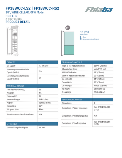 Fhiaba X-Pro Series 18" 52 Bottle Capacity Built-In Top Compressor Professional Column Wine Cellars (FP18WCC)