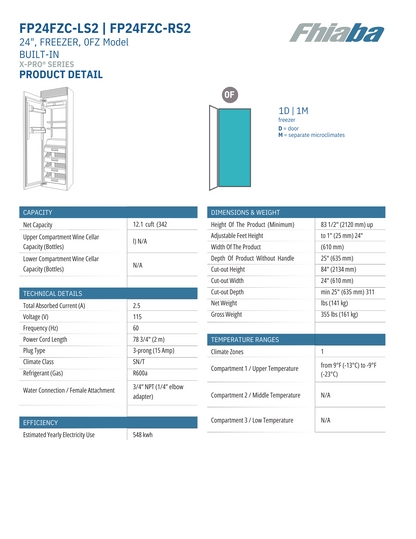 Fhiaba X-Pro Series 24" Built-In Professional Column Freezer with Ice Maker (FP24FZC)