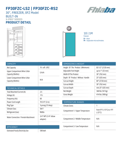 Fhiaba X-Pro Series 30" Built-In Professional Column Freezer with Ice Maker (FP30FZC)