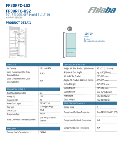 Fhiaba X-Pro Series 30" Built-In Professional Column Refrigerator with Water Dispenser (FP30RFC)