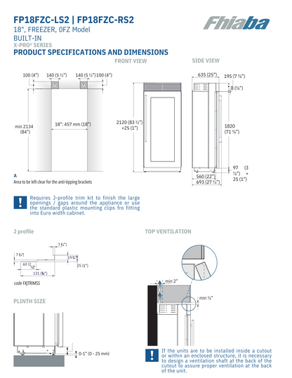 Fhiaba X-Pro Series 18" Built-In Professional Column Freezer with Ice Maker (FP18FZC)