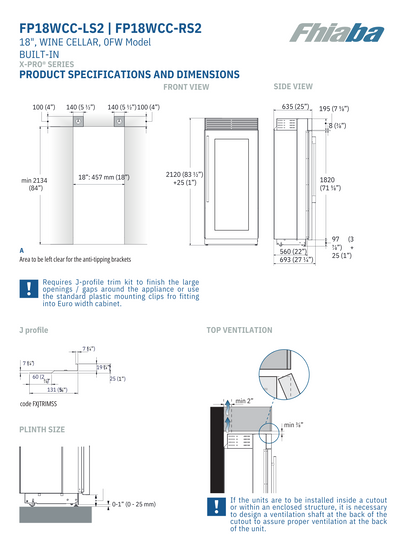 Fhiaba X-Pro Series 18" 52 Bottle Capacity Built-In Top Compressor Professional Column Wine Cellars (FP18WCC)