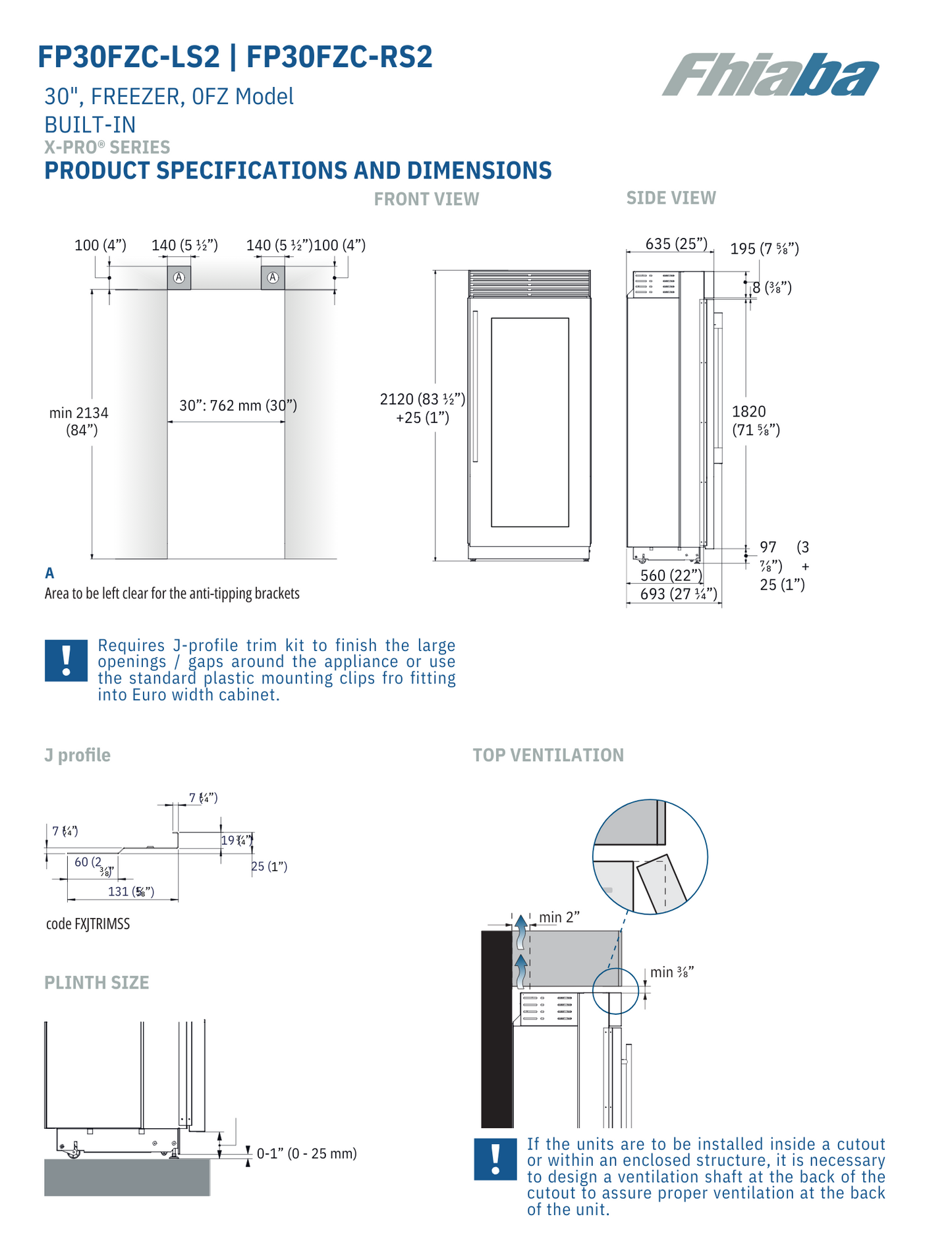 Fhiaba X-Pro Series 30" Built-In Professional Column Freezer with Ice Maker (FP30FZC)