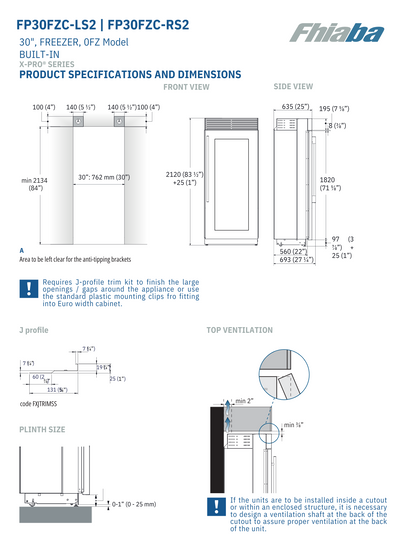 Fhiaba X-Pro Series 30" Built-In Professional Column Freezer with Ice Maker (FP30FZC)