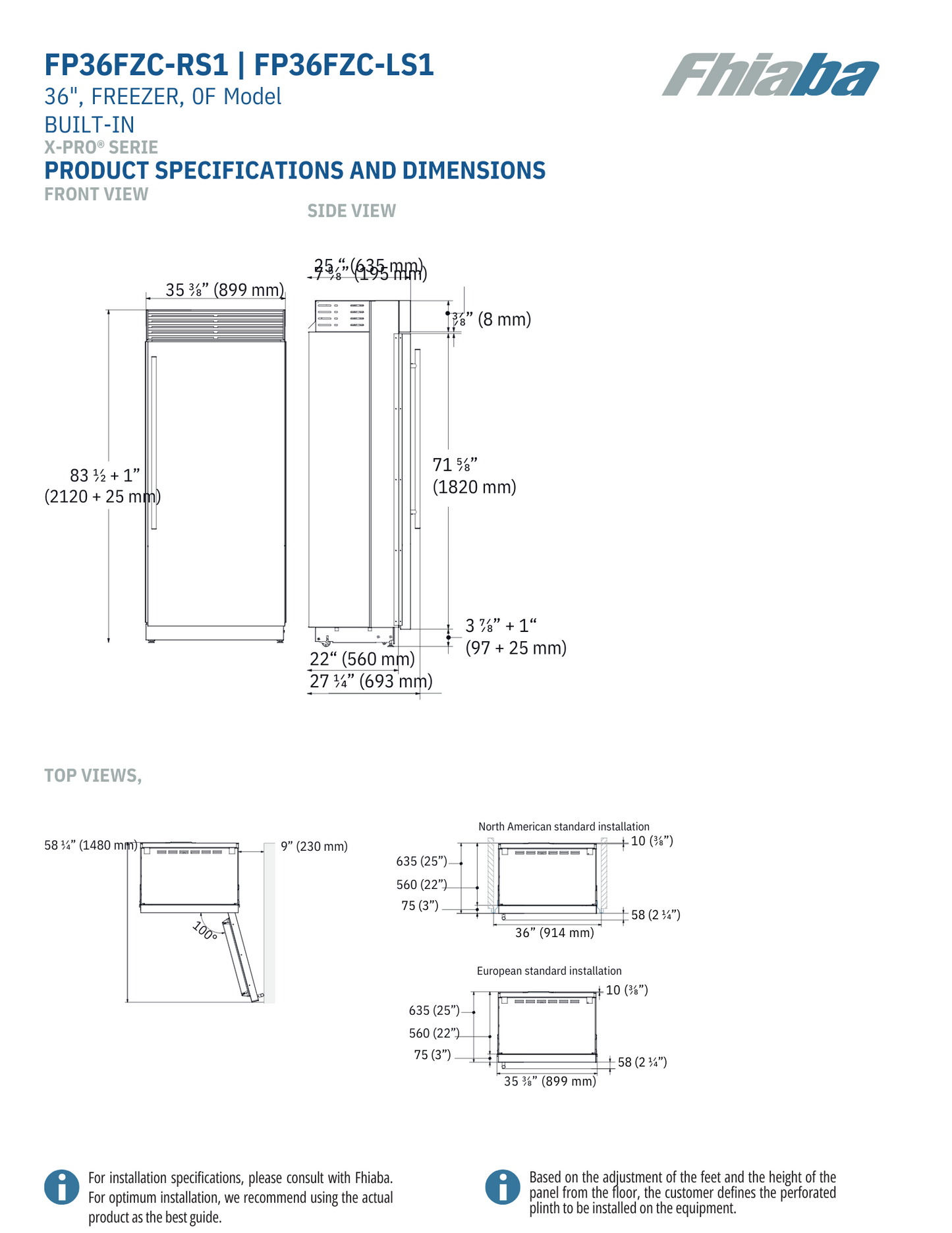 Fhiaba X-Pro Series 36" Built-In Professional Column Freezer with Ice Maker (FP36FZC)