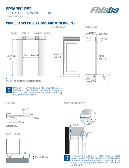 Fhiaba X-Pro Series 36" Built-In Professional Column Refrigerator with Water Dispenser (FP36RFC)