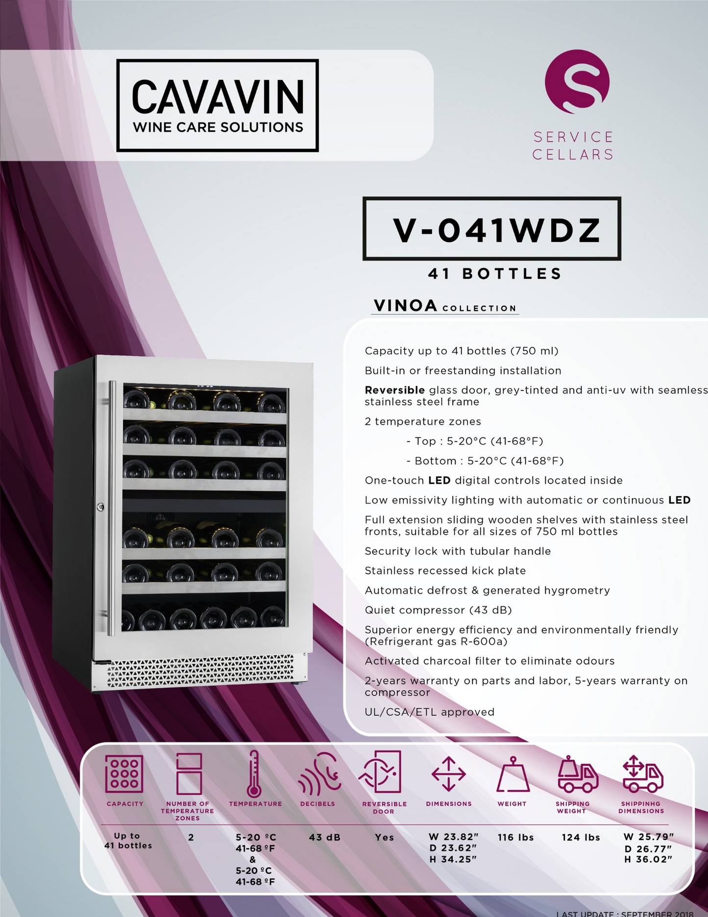 Cavavin Vinoa Collection - 24 in. Wine Cellar in Stainless Steel - 41 Bottle (V-041WDZ)