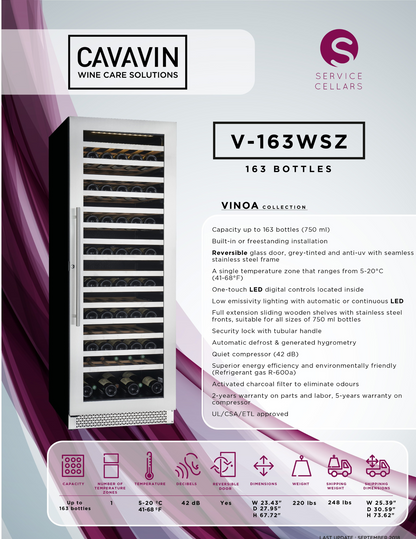 Cavavin Vinoa Collection 24 in. Wine Cellar in Stainless Steel - 163 Bottle (V-163WSZ)