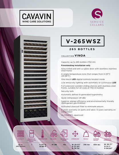 Cavavin Vinoa Collection 30 in. Wine Cellar in Stainless Steel - 265 Bottle (V-265WSZ)