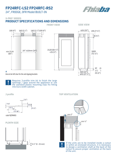 Fhiaba X-Pro Series 24" Built-In Professional Column Refrigerator with Water Dispenser (FP24RFC)