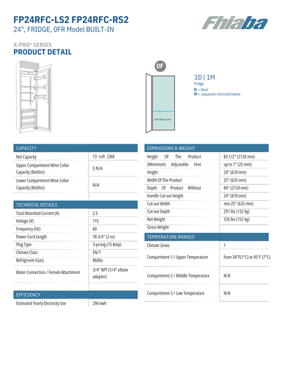 Fhiaba X-Pro Series 24" Built-In Professional Column Refrigerator with Water Dispenser (FP24RFC)