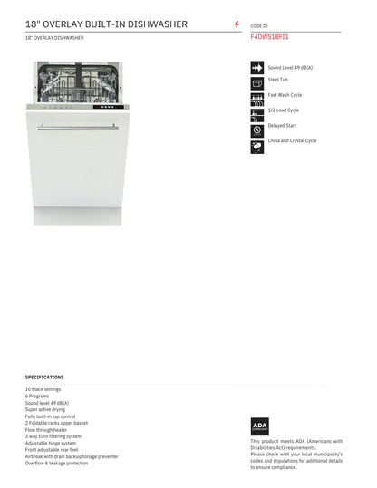 Fulgor Milano 18in. Panel Ready Built-In Dishwasher (F4DWS18FI1)