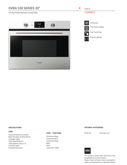 Fulgor Milano 30in Built In Oven Multi-Function Easy Clean Oven (F1SM30S3)