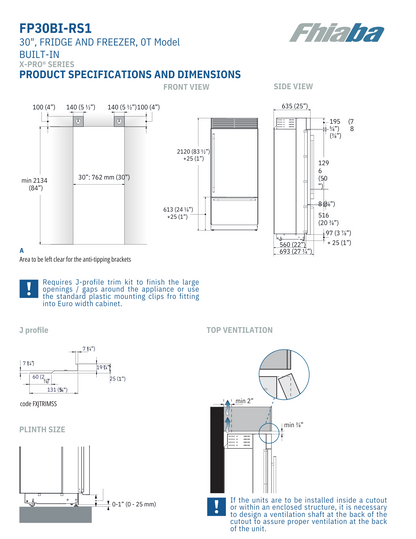 Fhiaba X-Pro Series 30" Built-In Professional Refrigerator and Freezer with Ice Maker (FP30BI)