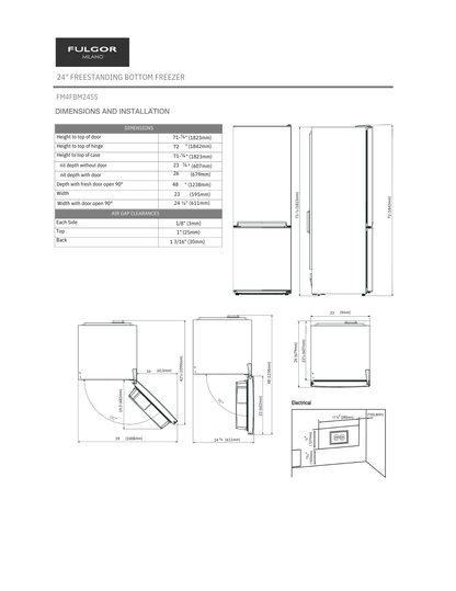 Fulgor Milano 24" Free Standing Refrigerator with Bottom Freezer (FM4FBM24SS1)