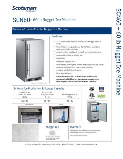 Scotsman Brilliance Nugget 60lb Ice Machine (SCN60)