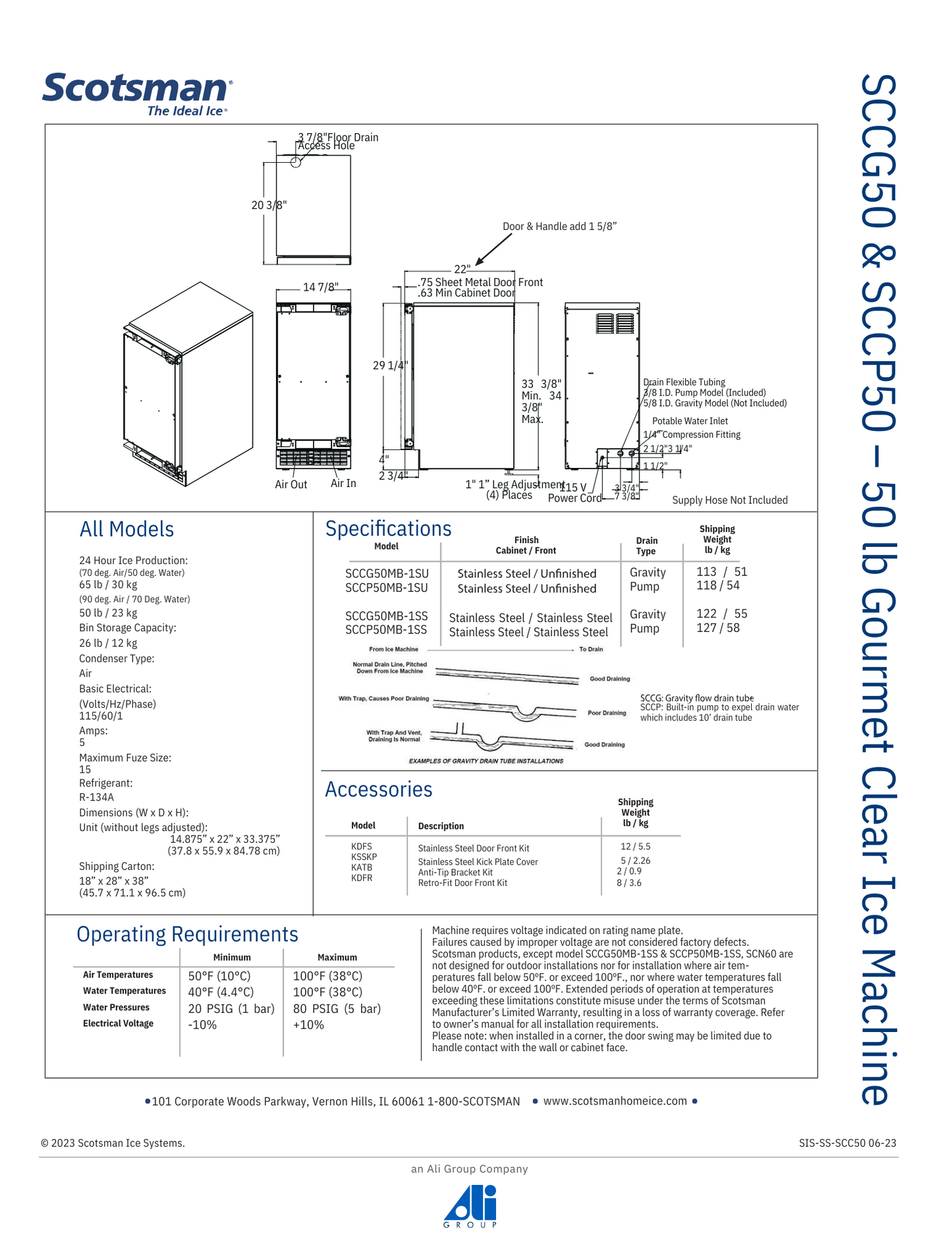 Scotsman Under-Counter Brilliance Gourmet 50lb Ice Machine (SCC50)