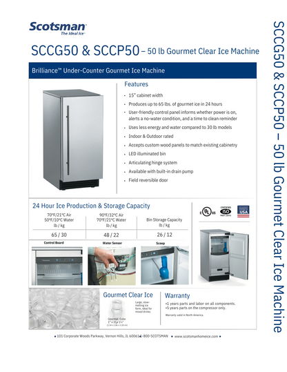 Scotsman Under-Counter Brilliance Gourmet 50lb Ice Machine (SCC50)